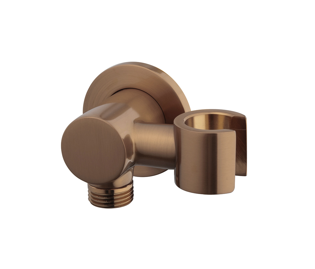 Productfoto UniMatch wandaansluitbocht met kantelbare handdouchehouder rond 1/2" geborsteld brons koper PVD 292805