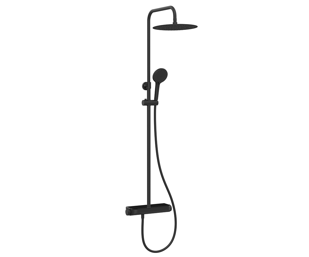 Productfoto Tondell thermostatische regendoucheset opbouw met planchet mat zwart 292952
