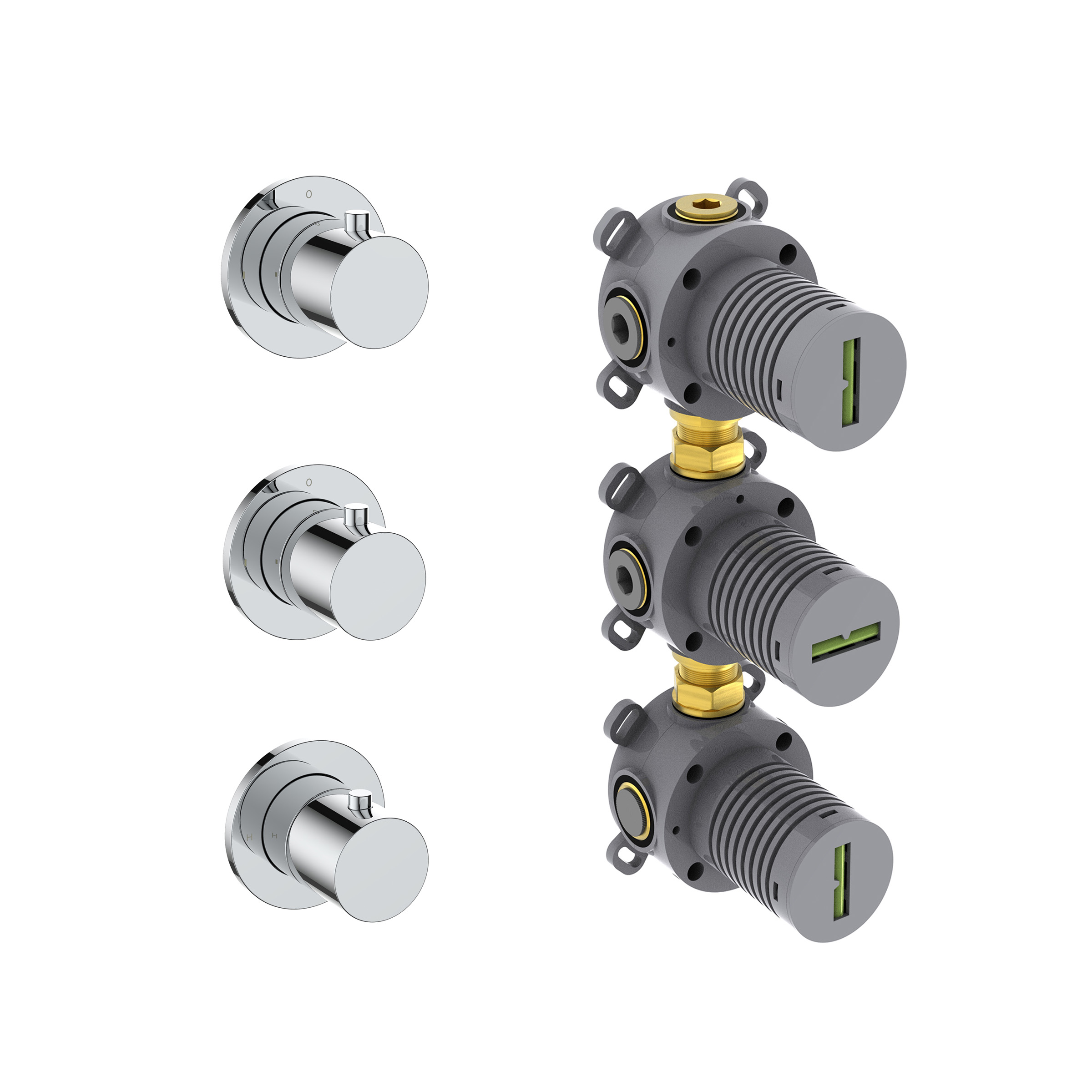 Productfoto One pack Caral thermostatische douchekraan met 2 stopkranen chroom bestaande uit: 293007