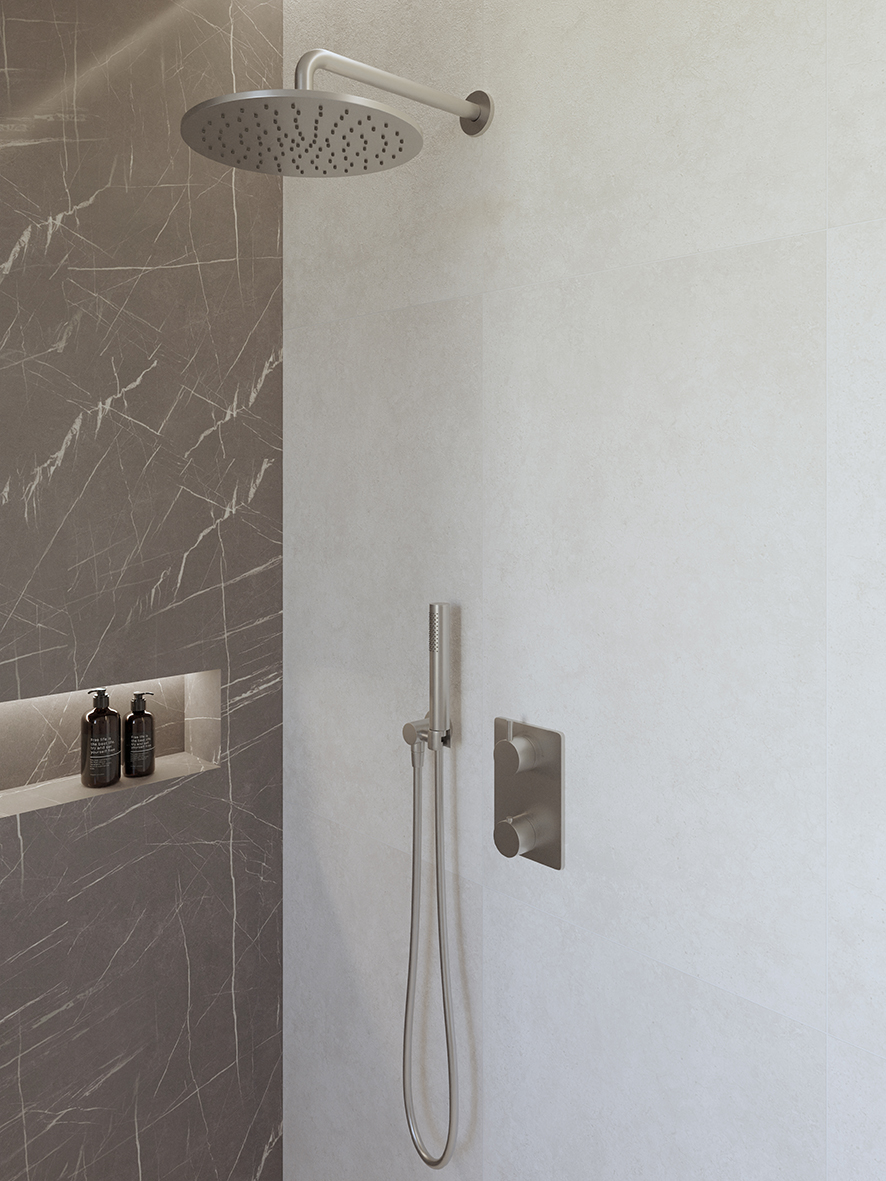 Productfoto Caral inbouwthermostaat compleet met hoofddouche 30 cm en staafhanddouche geborsteld staal 293047