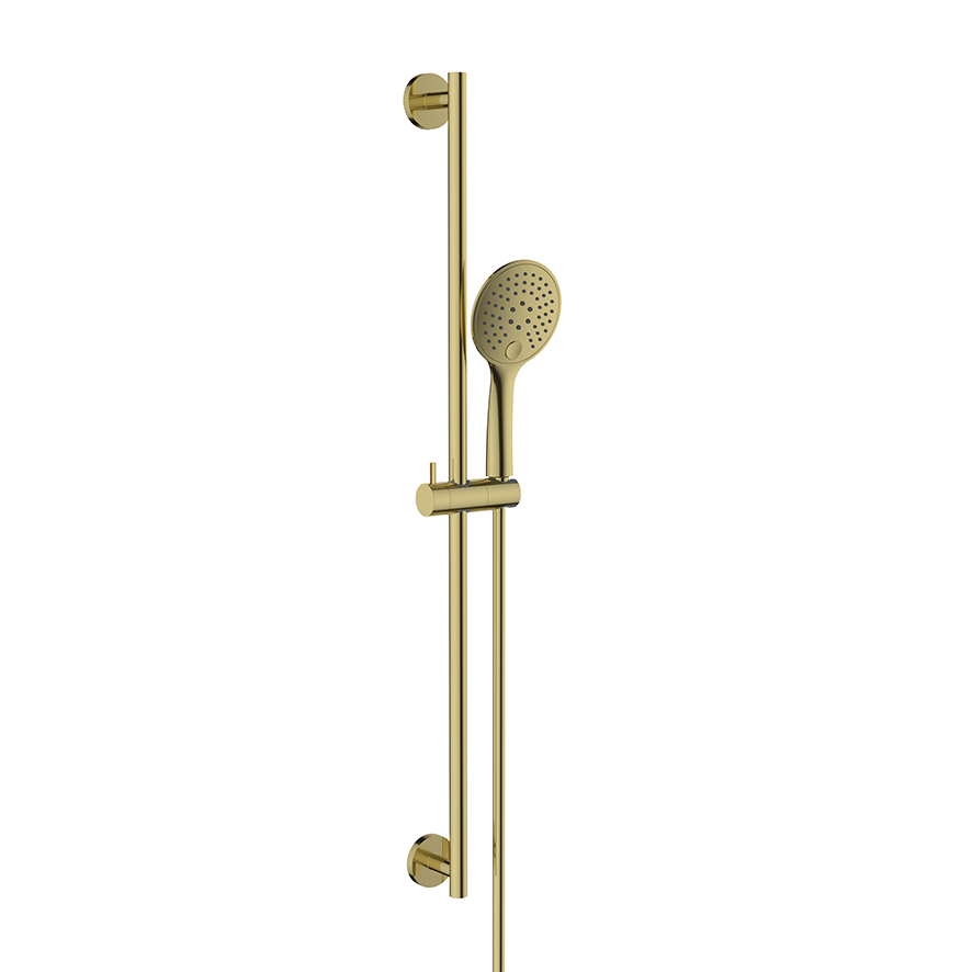 Productfoto UniMatch glijstangset compleet met handdouche 3 standen Ø 12 cm geborsteld messing 293886
