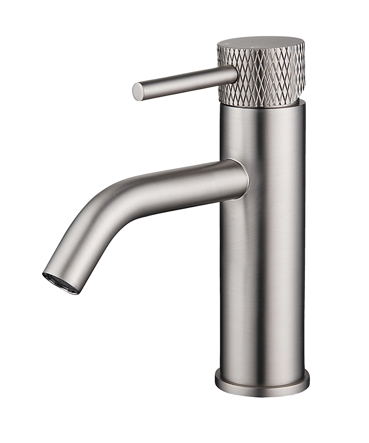 Productfoto Ribbd wastafelkraan met coldstart geborsteld staal PVD 295302