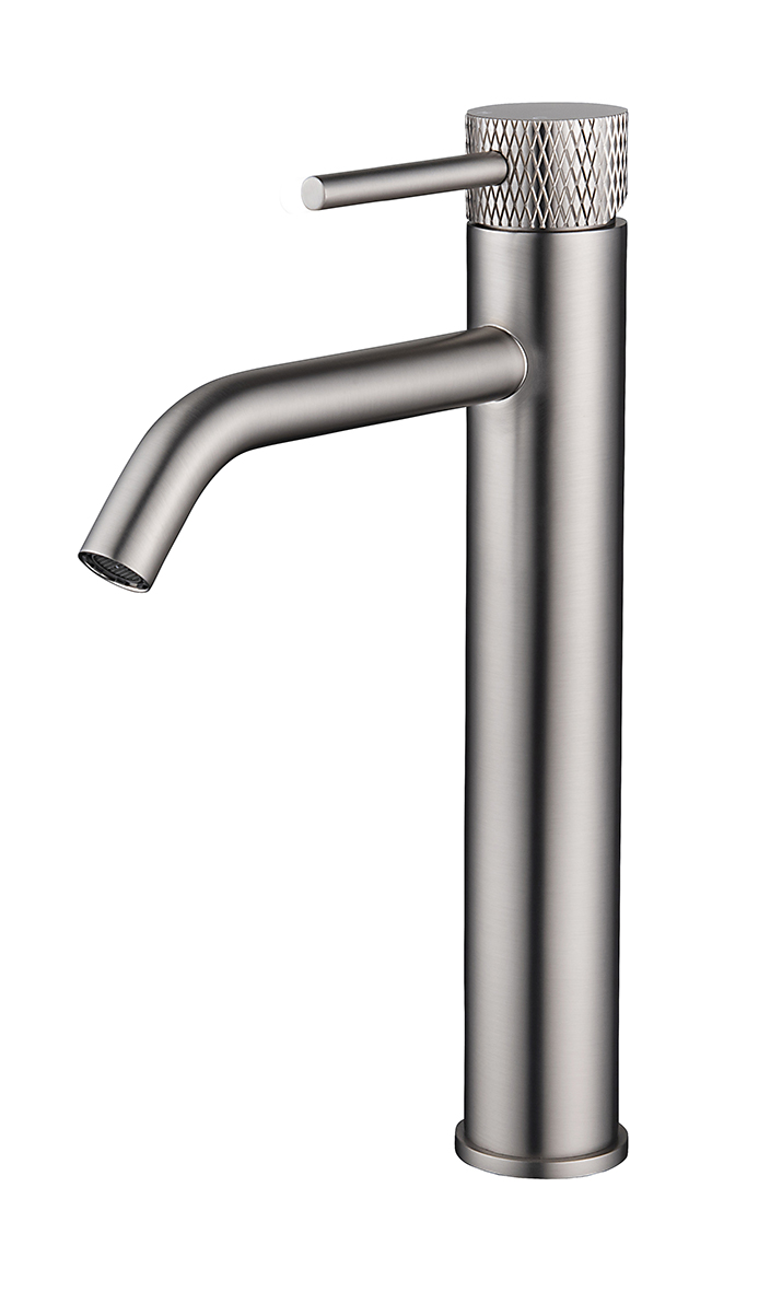 Productfoto Ribbd XL wastafelkraan hoog met coldstart geborsteld staal PVD 295311