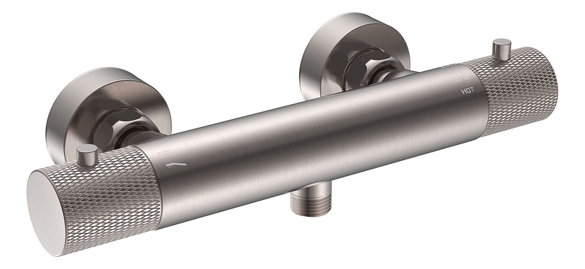 Productfoto Ribbd thermostatische douchemengkraan hartafstand 15 cm geborsteld staal PVD 295351