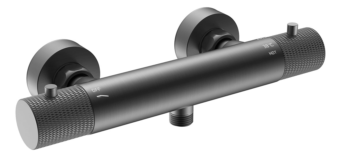 Productfoto Ribbd thermostatische douchemengkraan hartafstand 15 cm gunmetal PVD 295353