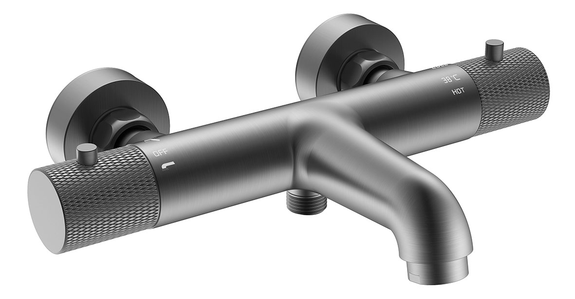 Productfoto Ribbd thermostatische badmengkraan hartafstand 15 cm gunmetal PVD 295363