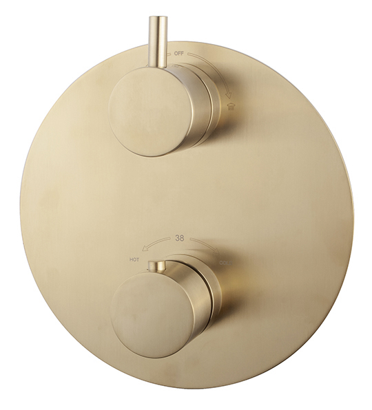 Productfoto Caral afbouwdeel rond inbouwthermostaat 2 weg geborsteld messing PVD 295540