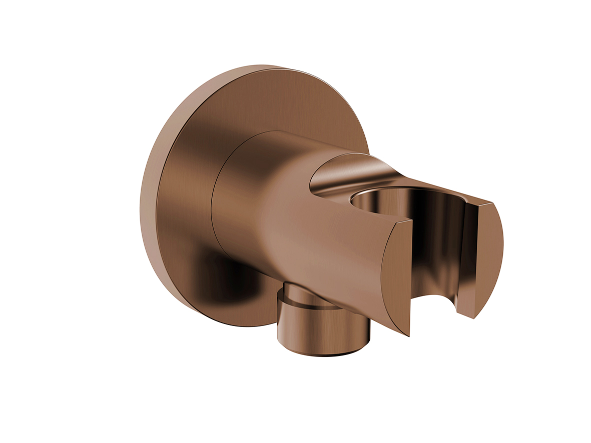 Productfoto UniMatch wandaansluitbocht met handdouchehouder rond 1/2" geborsteld brons koper PVD 295800