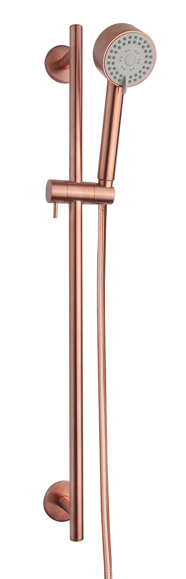 Productfoto UniMatch Cadans glijstangset compleet met handdouche 3 standen Ø 8 cm geborsteld koper 296914