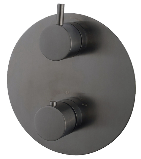 Productfoto Caral afbouwdeel rond inbouwthermostaat 2 weg gunmetal PVD 297540
