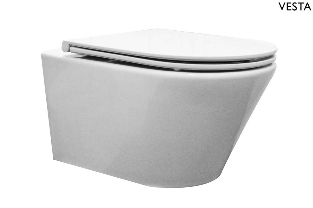 Productfoto Vesta wandcloset met Flatline toiletzitting softclose en quick release glans wit 322501