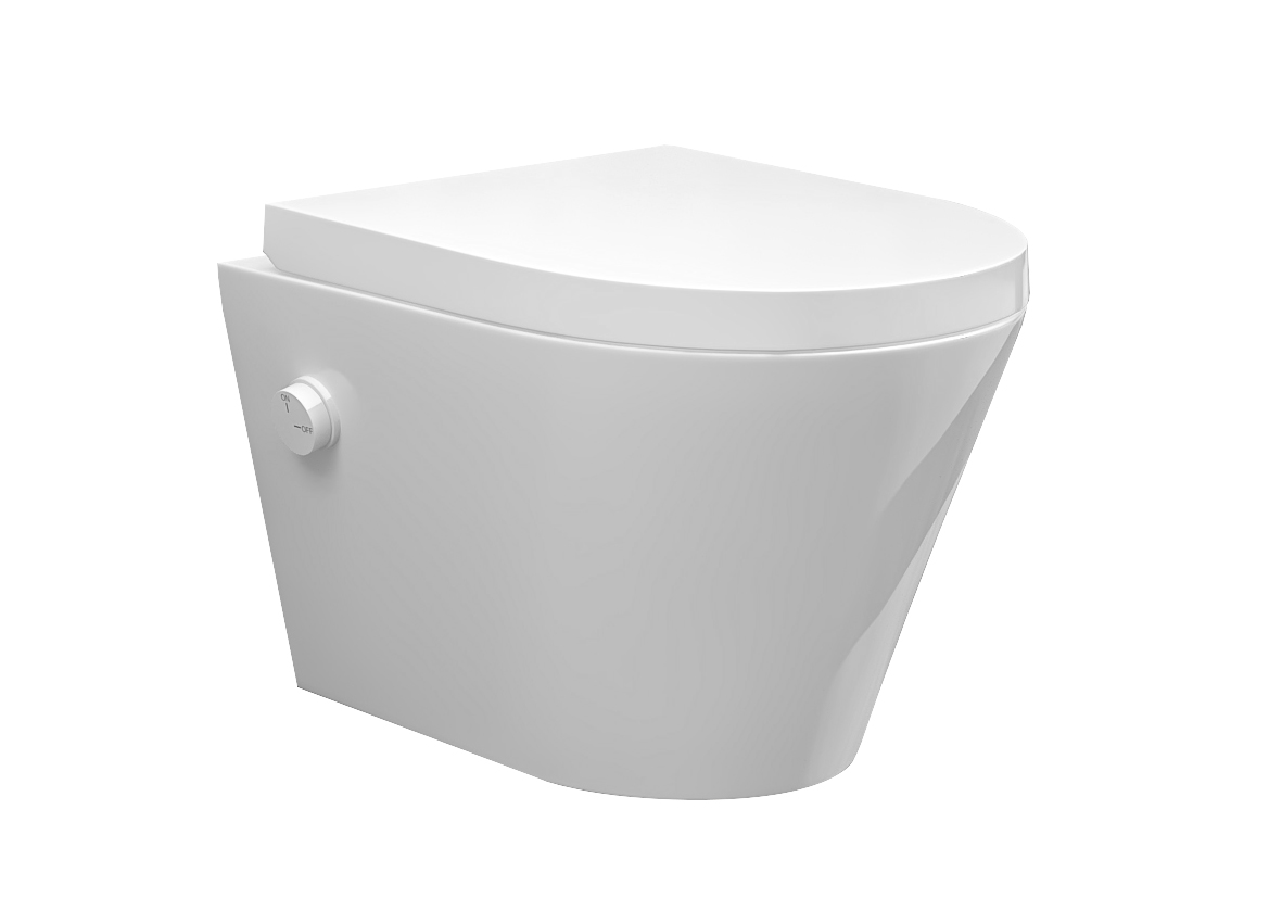 Productfoto Vesta wandcloset rimless met bidetkraan koud water met Vesta toiletzitting glans wit 323331