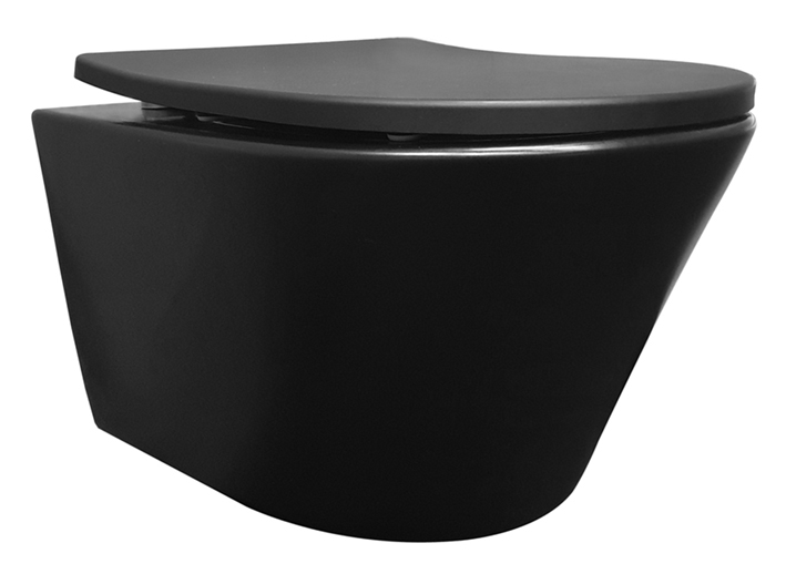 Productfoto Vesta wandcloset rimless met Shade slim toiletzitting softclose en quick release mat zwart 323412