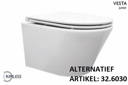 Productfoto Vesta junior wandcloset rimless verkort met Flatline toiletzitting softclose en quick release glans wit 323416