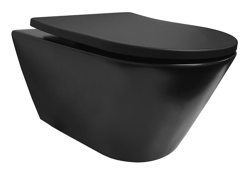 Productfoto Stereo wandcloset rimless met Shade slim toiletzitting softclose en quick release mat zwart 323427