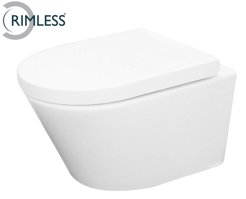 Productfoto Vesta wandcloset rimless met Vesta toiletzitting softclose en quick release glans wit 323454