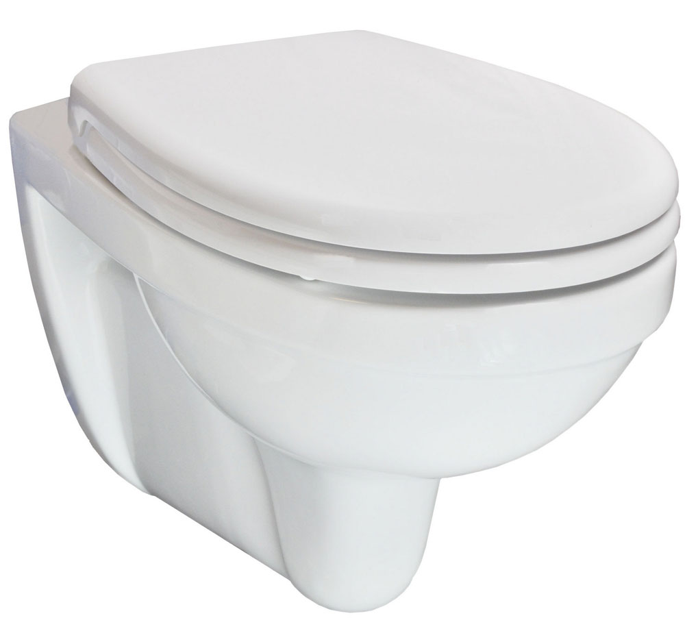 Productfoto Trevi wandcloset verkort Kiwa met Menir toiletzitting softclose en quick release glans wit 323484