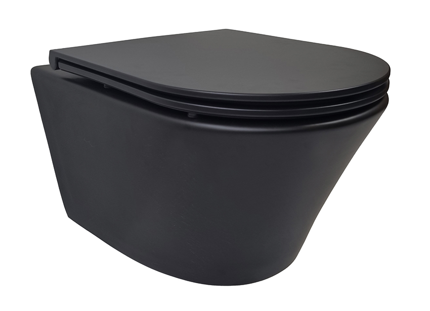 Productfoto Vesta wandcloset rimless met Flatline toiletzitting softclose en quick release mat zwart 323617