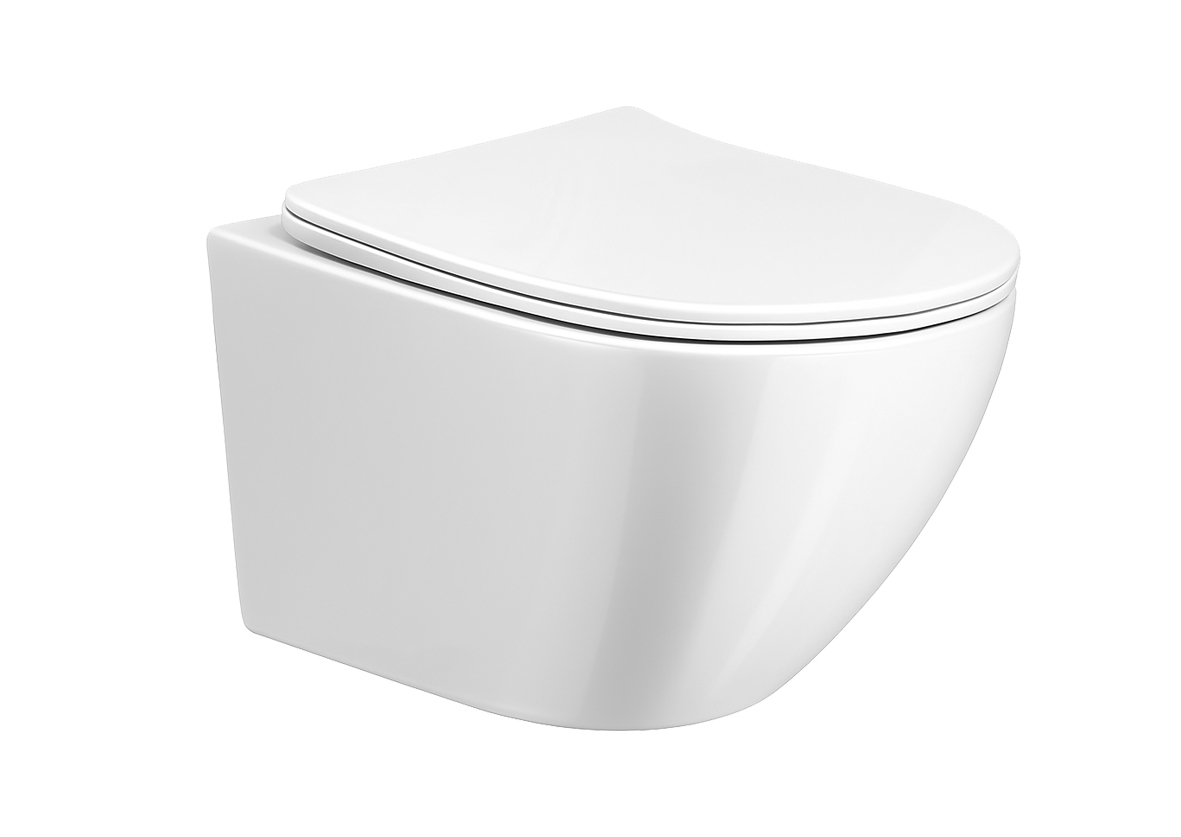 Productfoto Nibiru rimless wandcloset met toiletzitting softclose en quick release glans wit 324640