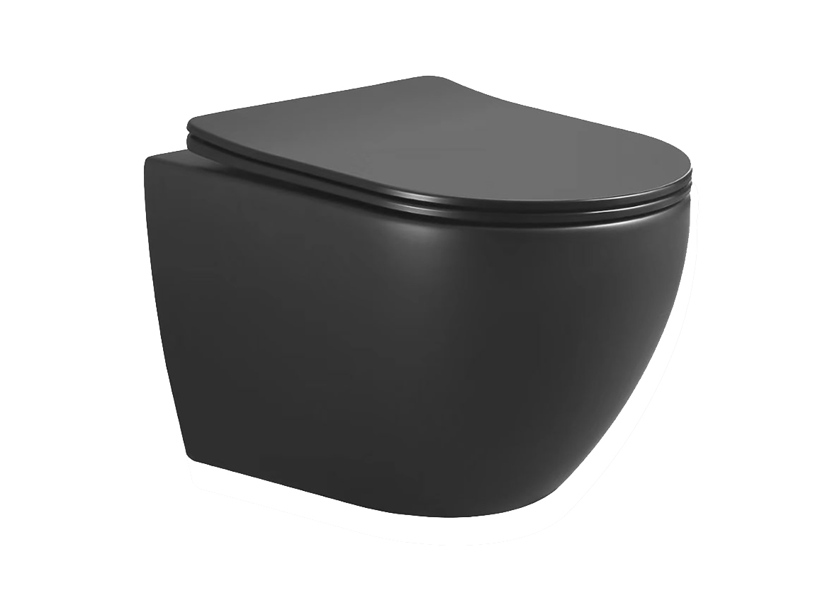 Productfoto Nibiru rimless wandcloset met toiletzitting softclose en quick release mat zwart 324642