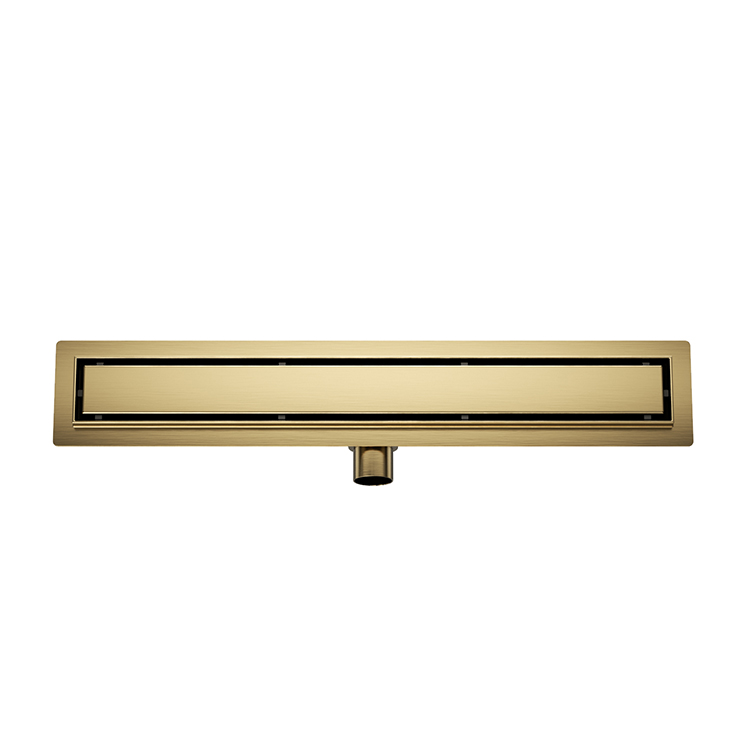Productfoto Douchegoot met flens en tegelrooster 100 x 7 cm geborsteld messing PVD 334239