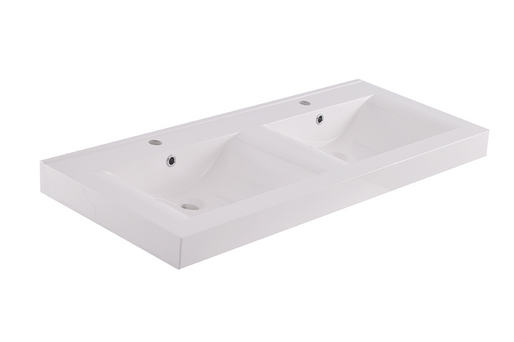 Productfoto Tigris wastafel dubbel met 2 kraangaten 120x46x8 cm kunstmarmer glans wit 386103