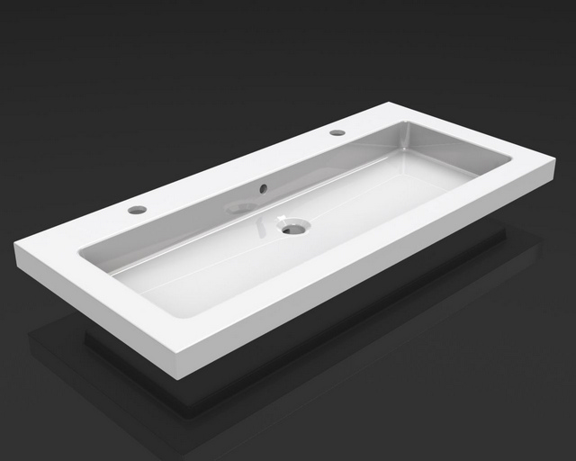 Productfoto Kera wastafel enkel met 2 kraangaten 100x46x5 cm keramiek glans wit 393806