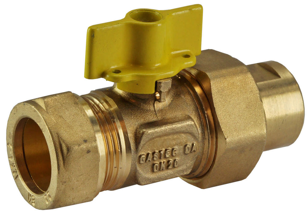 Productfoto Gaskogelkraan messing Gastec 22 mm knel x 1/2" bi 404636
