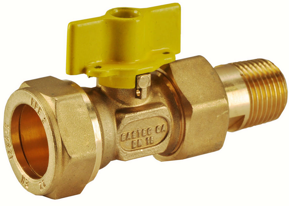 Productfoto Gaskogelkraan messing Gastec 22 mm knel x 1/2" bu 404637