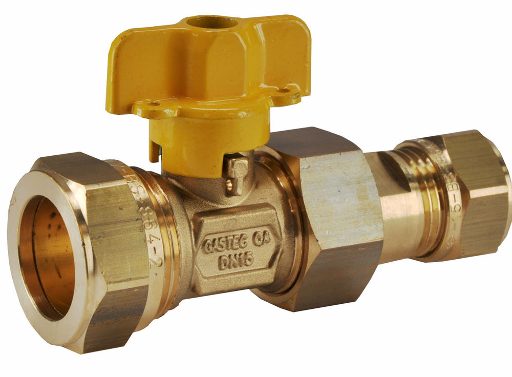 Productfoto Gaskogelkraan messing Gastec 22 mm knel x 15 mm knel 404638