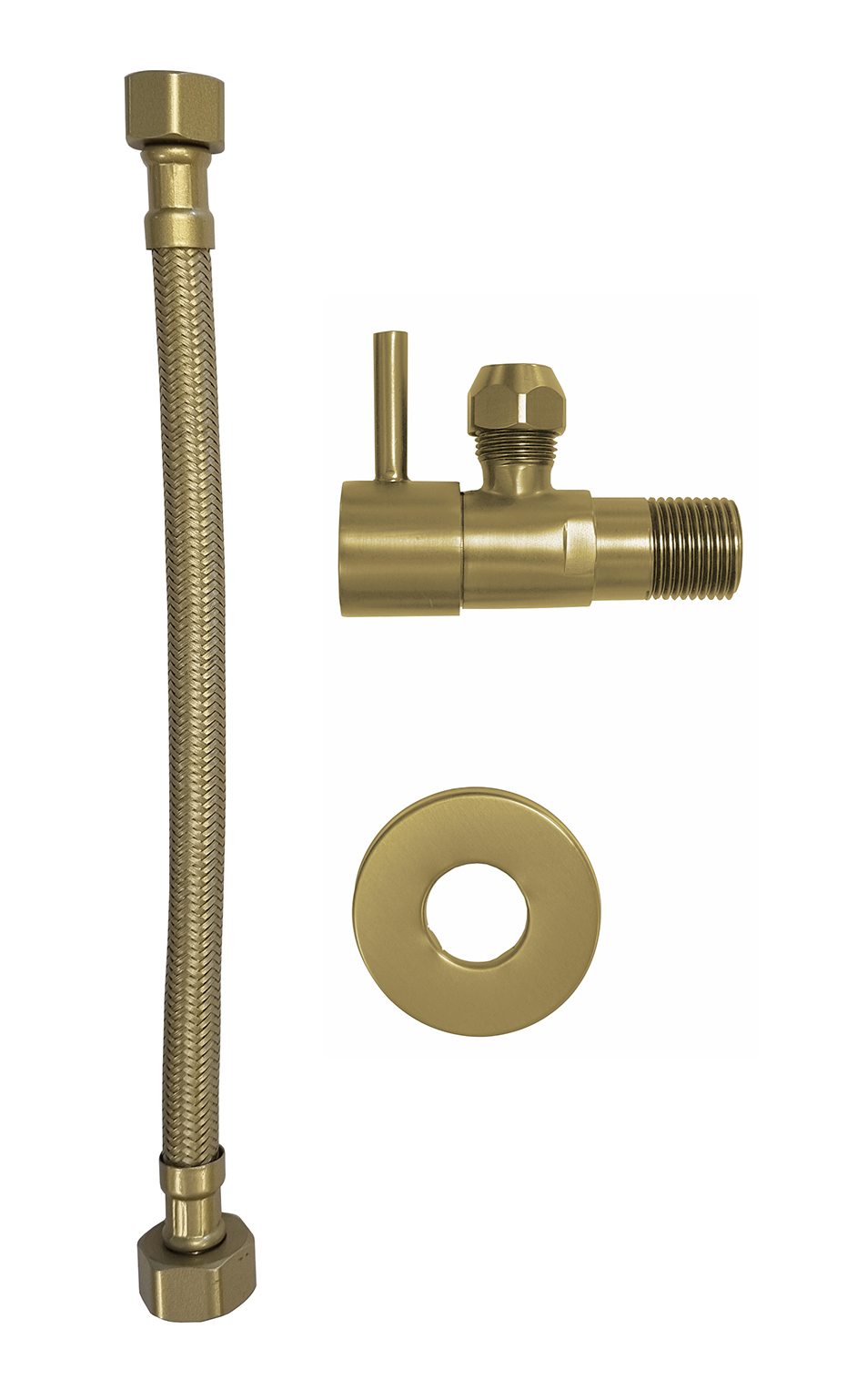 Productfoto Minimal hoekstopkraan 1/2"x3/8" met flexibele aansluitslang 1/2"x3/8" 25 cm geborsteld messing 523901