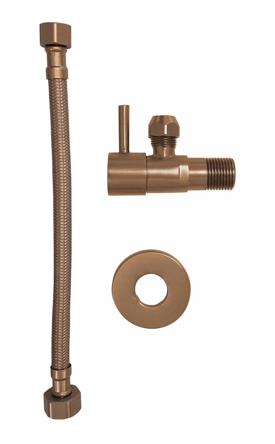 Productfoto Minimal hoekstopkraan 1/2"x3/8" met flexibele aansluitslang 1/2"x3/8" 25 cm geborsteld brons koper 523905