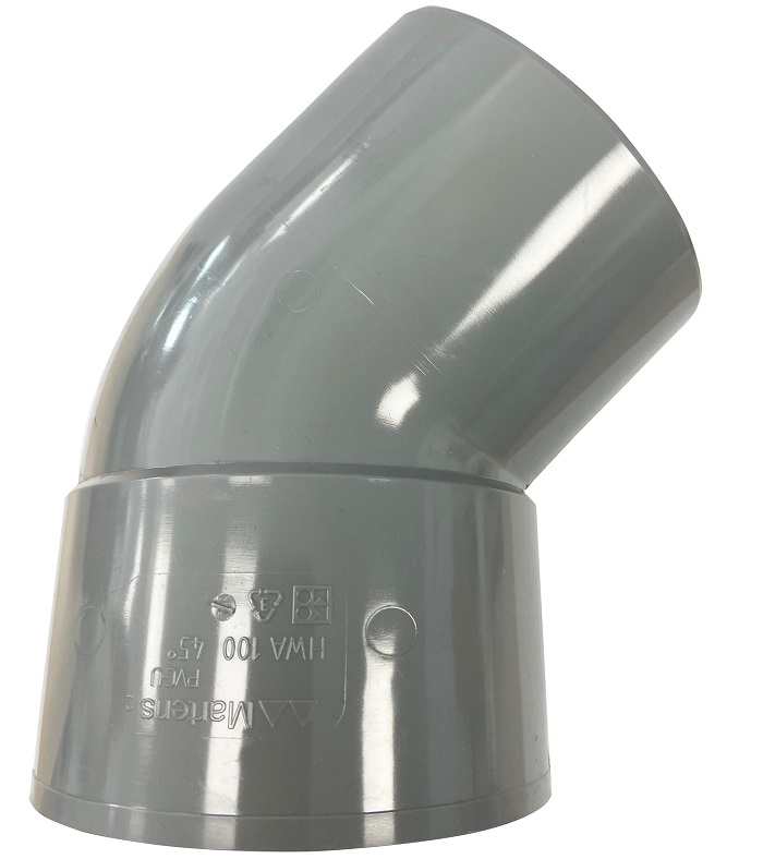 Productfoto HWA bocht mof 80 mm x verjongde spie 80 mm 45 graden PVC 623001