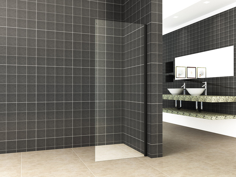 Productfoto Side zijwand voor nis schuifdeur 900 x 2000 x 8 mm nano helder glas/mat zwart 202861