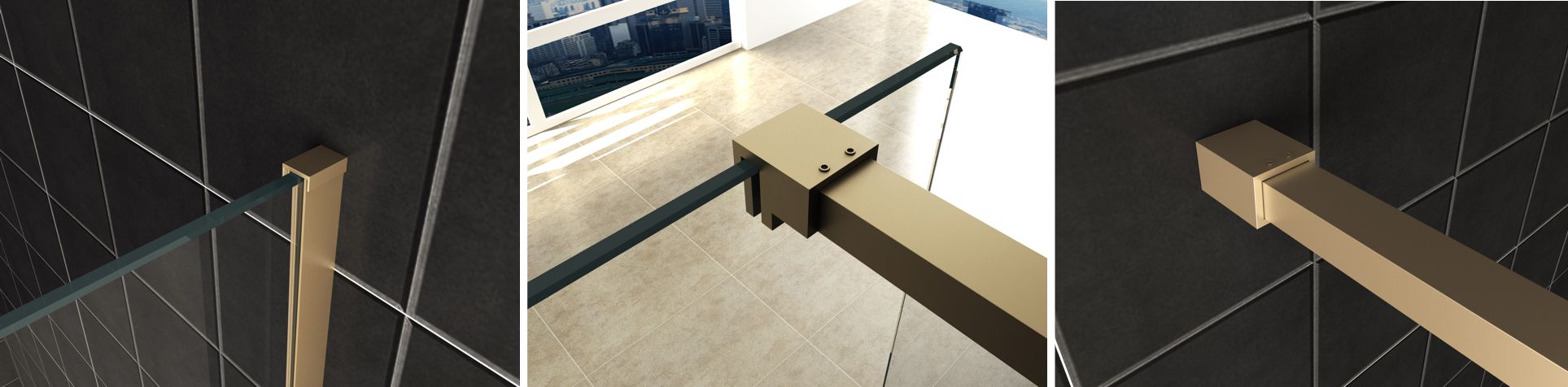 Productfoto Slim profielset met stabilisatiestang 120 cm geborsteld messing 203484