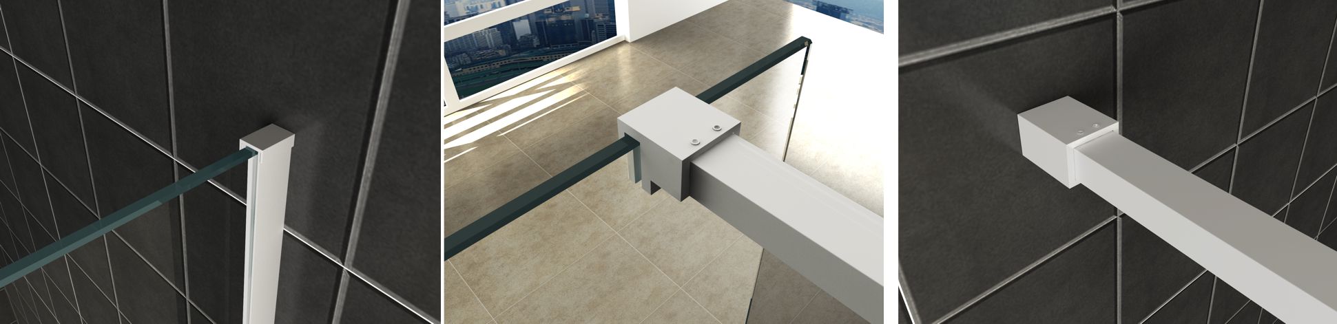 Productfoto Slim profielset met stabilisatiestang 120 cm mat wit 203485