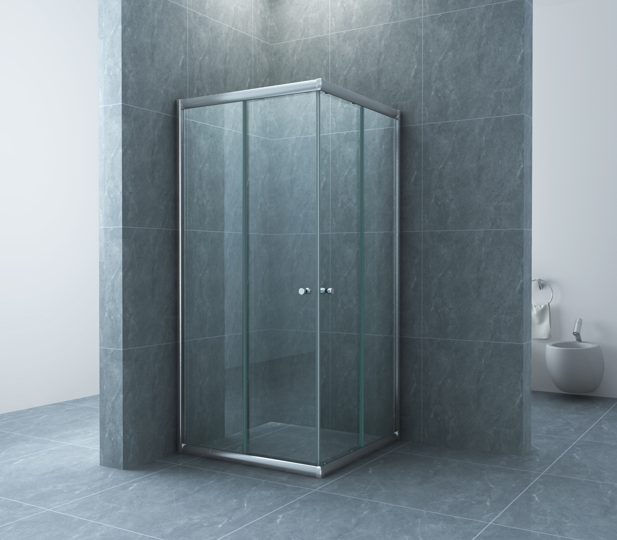 Productfoto Eco hoekinstap cabine met 2 schuifdeuren 900 x 900 x 1900 x 5 mm nano helder glas/chroom 203701