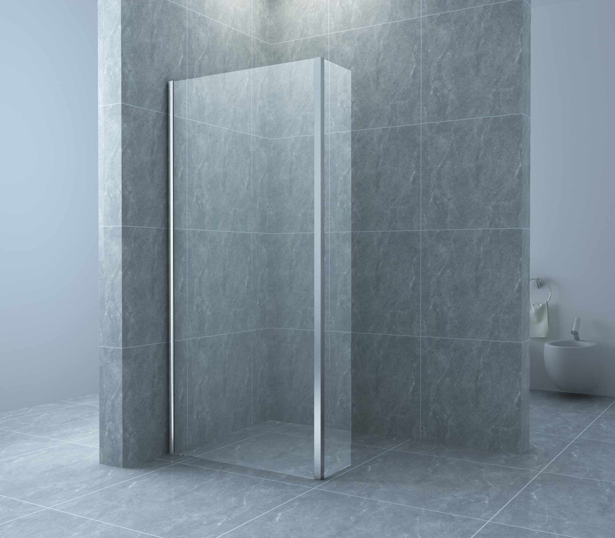 Productfoto Eco zijwand met hoekprofiel 400 x 2000 x 8 mm nano helder glas/chroom 204061