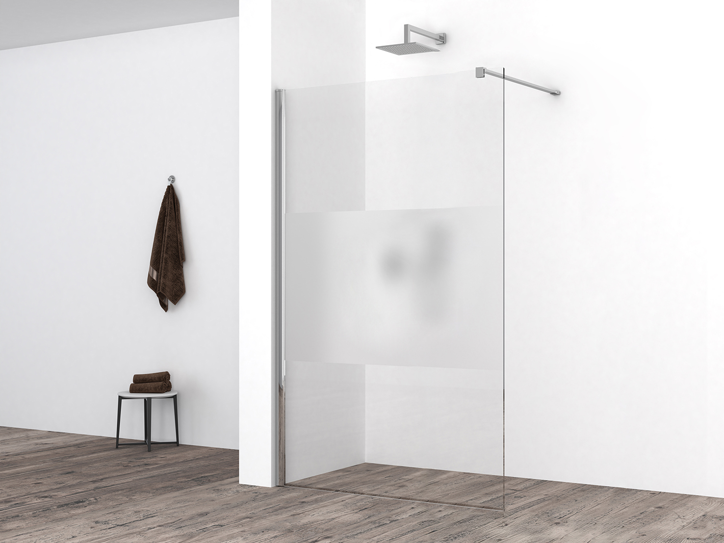 Productfoto Comfort inloopdouche 1100 x 2000 x 10 mm nano helder glas met melkglas middenband/chroom 204209