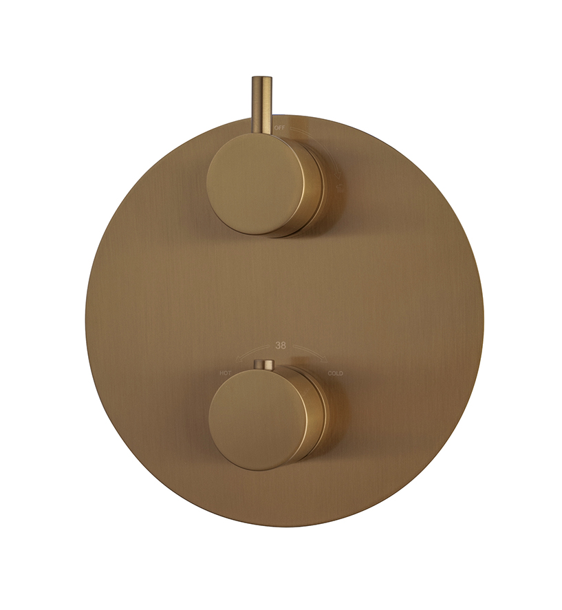 Productfoto Caral afbouwdeel rond inbouwthermostaat 2 weg geborsteld brons koper PVD 292542