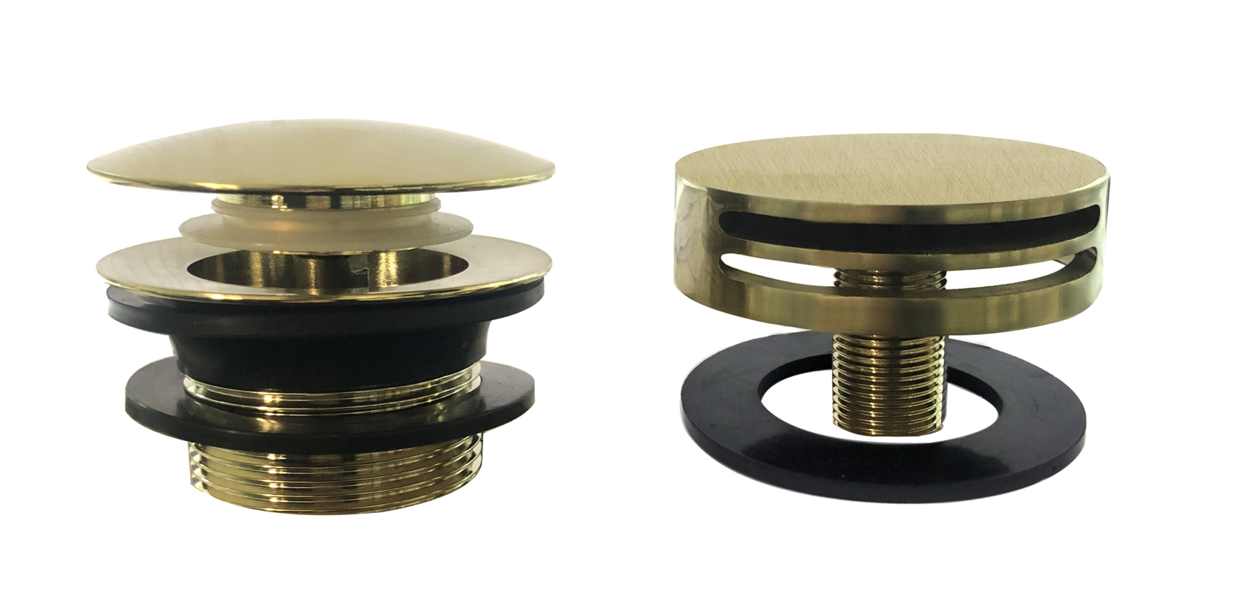 Productfoto Caral afbouwdeel rond badafvoer met overloop en vulfunctie geborsteld messing PVD 292974