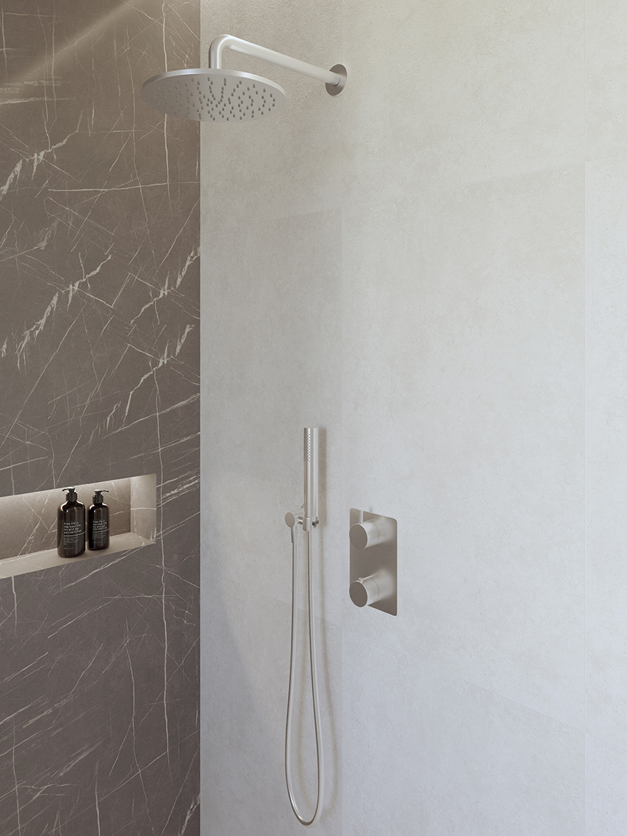 Productfoto Caral inbouwthermostaat compleet met hoofddouche 25 cm en staafhanddouche chroom 293039