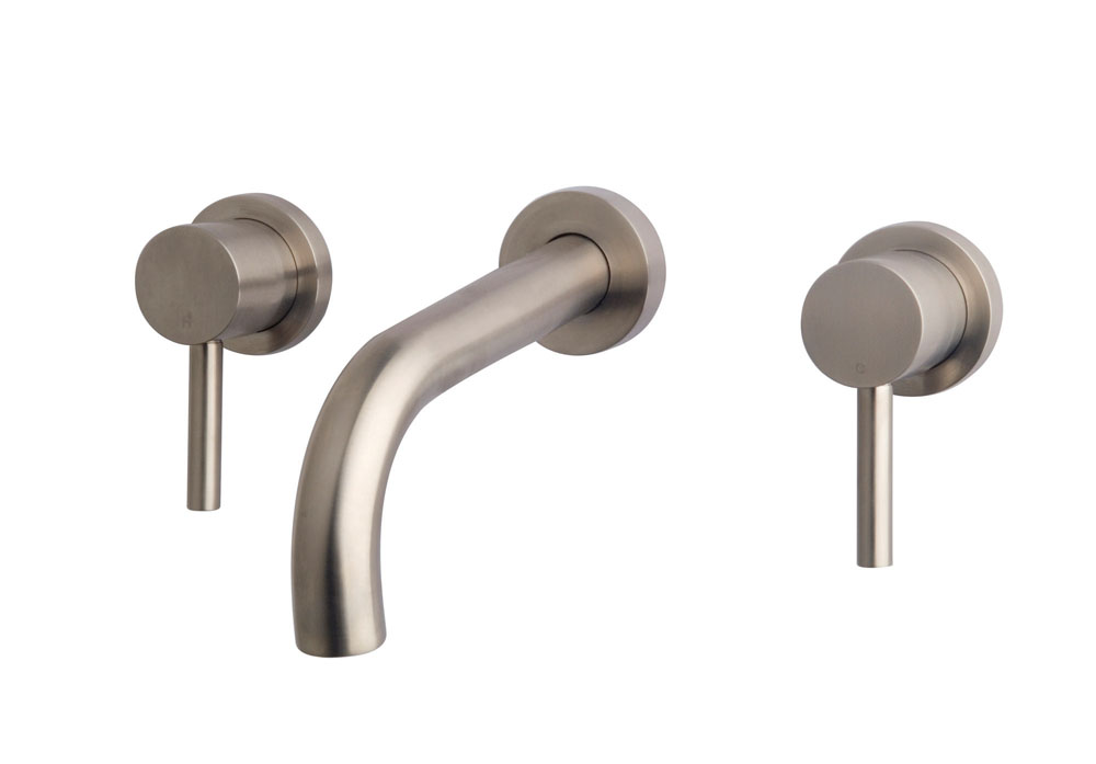 Productfoto Caral afbouwdeel wastafelkraan 2-knops inbouw geborsteld staal PVD 293120