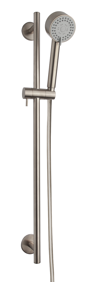 Productfoto UniMatch Cadans glijstangset compleet met handdouche 3 standen Ø 8 cm geborsteld staal PVD 293915