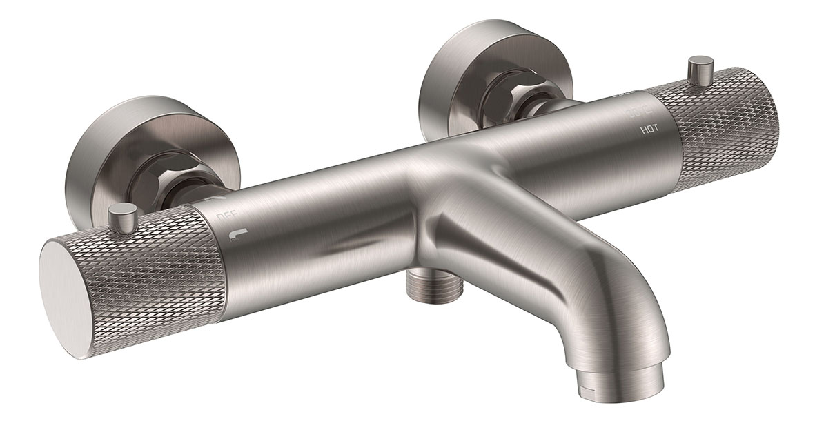 Productfoto Ribbd thermostatische badmengkraan hartafstand 15 cm geborsteld staal PVD 295361