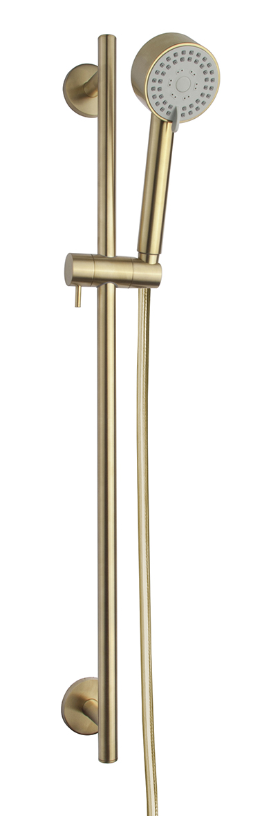 Productfoto UniMatch Cadans glijstangset compleet met handdouche 3 standen Ø 8 cm geborsteld messing PVD 295914