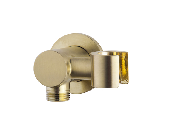 Productfoto UniMatch wandaansluitbocht met kantelbare handdouchehouder rond 1/2" geborsteld messing PVD 295944