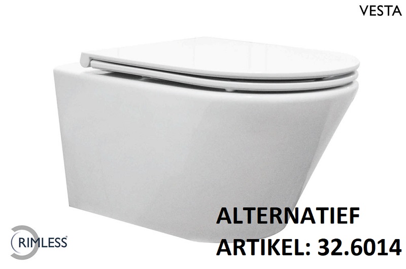 Productfoto Vesta wandcloset rimless met Flatline toiletzitting softclose en quick release glans wit 322502