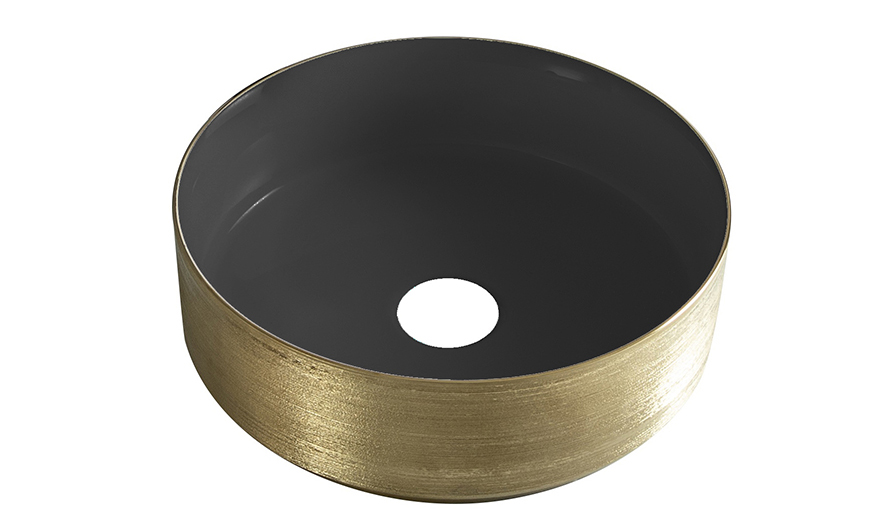 Productfoto Mondri waskom rond 36 x 36 x 12 cm mat zwart/geborsteld goud 323301