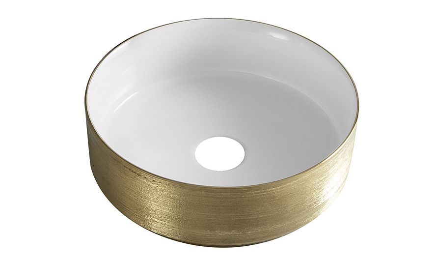 Productfoto Mondri waskom rond 36 x 36 x 12 cm glans wit/geborsteld goud 323302